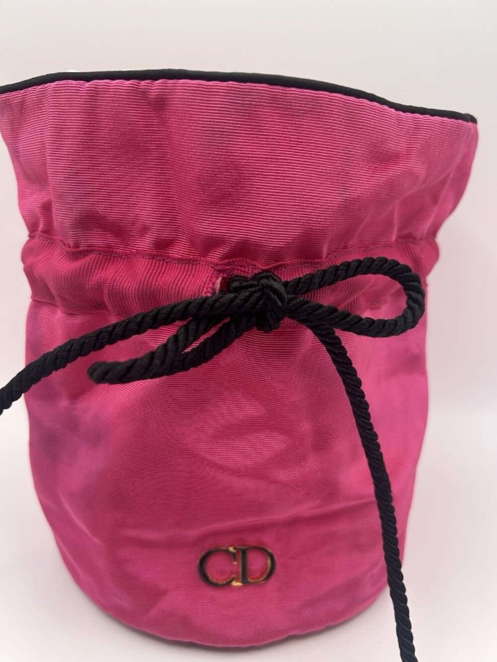 Christian Dior Pink Drawstring Makeup Bag Satin CD Logo Cosmetic Pouch Vintage - Picture 7 of 16